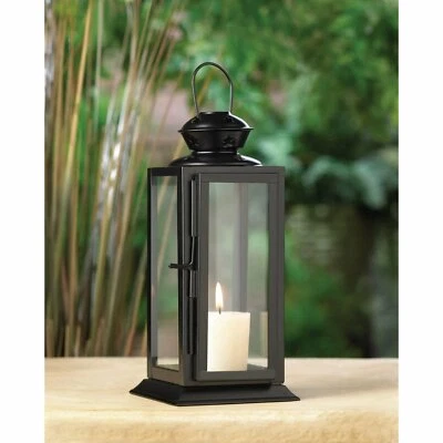 Black Iron Glass Stylish Starlight Candleholder Lantern Home Garden Decor - Image 1 of 2