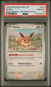 Pokemon Prismatic Evolutions Eevee Master Ball Reverse Holo 074/131 PSA 8 - Picture 1 of 2