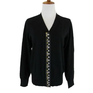 Chloe Dao Soft Cardigan Sweater Embellished Trim Loose Fit Black Sz XS NWT - Picture 1 of 7