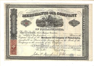 PENNSYLVANIA 1865 Merchants Oil Company of Philadelphia Stock Certificate - Picture 1 of 2