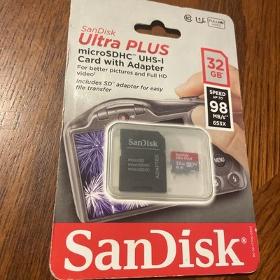 Sandisk Ultra Plus 32GB microSDXC Memory Card With Adapter Class 10 - Image 1 of 2