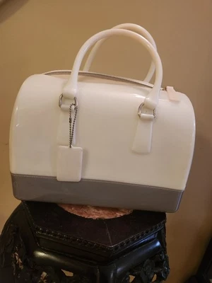 FURLA Y2K 90s Candy Jelly Bag White Gray  Contrast Boston Bag - Image 1 of 4