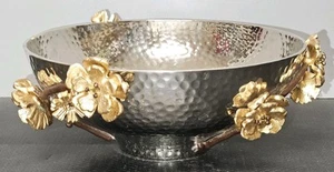 Metal Flower Orchid? 9 Inch Wide Fruit Bowl- Unmarked - Picture 1 of 11