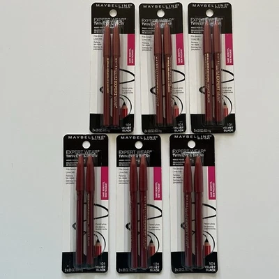 (6) Maybelline Expert Wear Twin Brow & Eye Pencil 101-Black Waterproof SEALED - Image 1 of 2