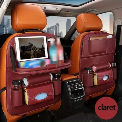 Organizador de respaldo de asiento de auto 2 piezas con mesa, reposapiés, bandeja para computadora portátil, soporte para pañuelos para tazas Foto 1 de 4