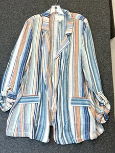 Caslon BLAZER VORNE OFFEN GESTREIFT LEINENMISCHUNG STRANDSTREIFEN TÖNE 1X BOHO JACKE - Bild 1 von 18