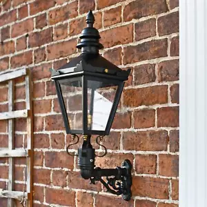 Black Victorian Outdoor Wall Lantern On Ornate Wall Bracket - Picture 1 of 7
