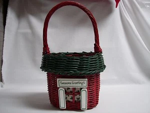 Vintage Christmas Basket Tall 15" Christmas Red and Green Hand Woven b23 - Picture 1 of 4