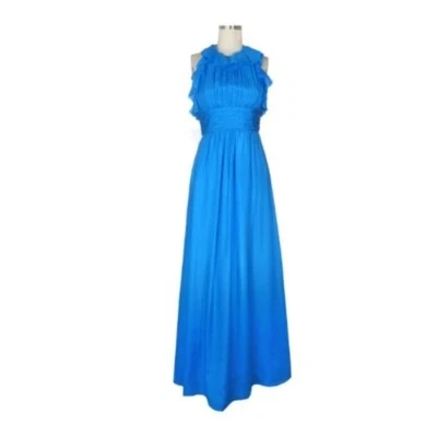 Kay Unger Silk Halter Maxi Dress Blue 2 wedding evening formal princess classic - Image 1 of 4