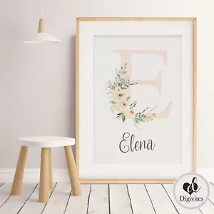 Baby, Girl Nursery Bedroom Wall Art Boho personalised name art print, floral - Picture 1 of 1