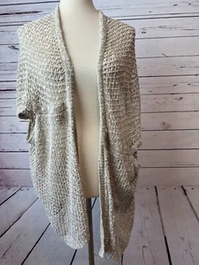 Eileen Fisher Malibu Linen sweater Open Knit Small Lagenlook crochet kimono Boho - Picture 1 of 10