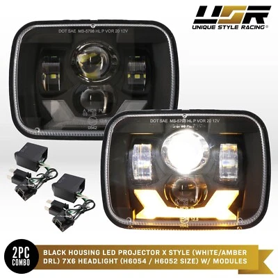 Black Housing LED Projector X Style 7x6 TOYOTA Headlight (H6054/H6052) w/ Module Foto 1 de 4