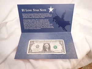 SERIES 2001 TEXAS $1 LONE STAR FEDERAL RESERVE NOTE IN BEP FOLDER - Picture 1 of 3