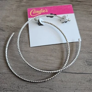 Candie's Textured Silver Tone Large Open Hoop Earrings 3" NWT - Picture 1 of 3