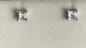 Square Genuine Natural Sky Blue Topaz Sterling Silver Stud Earrings - Picture 1 of 4
