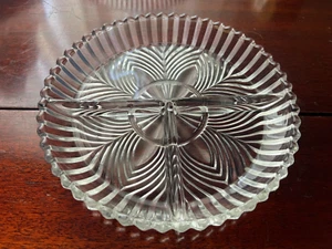 Vintage Clear 3 Section Divided Tray Plate Indiana Glass 259 Fans Sawtooth Edge - Picture 1 of 4