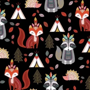 Happy Habitat Black Grey Animal Fabric Michael Miller Hedgehog LQ M 100% Cotton - Picture 1 of 1