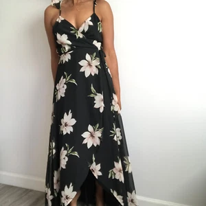 Lulus All Mine Floral Print High Low Wrap Dress Womens Medium Black Long Fairy - Picture 1 of 11