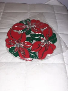 Wm. Rogers Oneida Vintage Christmas Poinsettia Trivet Silver Plated Enameled NEW - Picture 1 of 5