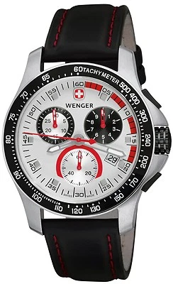 RELOJ WENGER CRONÓGRAFO ESFERA PLATEADA FECHA CORREA DE CUERO NEGRO PARA HOMBRE 70791 NUEVO Foto 1 de 4