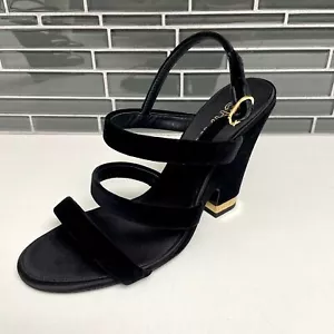 CHANEL 17A CC Logo Black Velvet Strappy Slingback Open-Toe Sandals - IT 40 - Picture 1 of 11