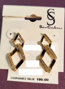 Savvy Cie Jewels Earrings Gold Plated Sterling Silver Dimond Dust Drop NWT $195 - Picture 1 of 2