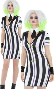 Sexy Womens Beetlejuice Costume Adults Halloween Ladies Fancy Dress Official - Picture 1 of 6