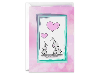 Tarjeta de felicitación hecha a mano simple y dulce elefante feliz día de San Valentín Foto 1 de 4