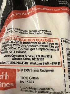 HANES ROPA INTERIOR CALZONCILLOS VINTAGE 1997 Tighty Whities TALLA 42 BLANCO PAQUETE DE 3 NUEVOS EN PAQUETE - Imagen 1 de 3