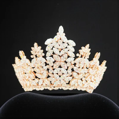 Corona de oro rosa de lujo, corona de cristal de Swarovski, joyería de boda, corona de concurso Foto 1 de 4
