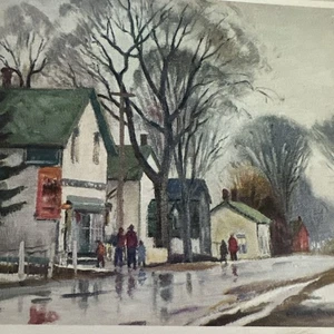 Tarjeta de Navidad de colección Mcm personas caminando por la calle ventana compras Frank Panabaker - Imagen 1 de 6