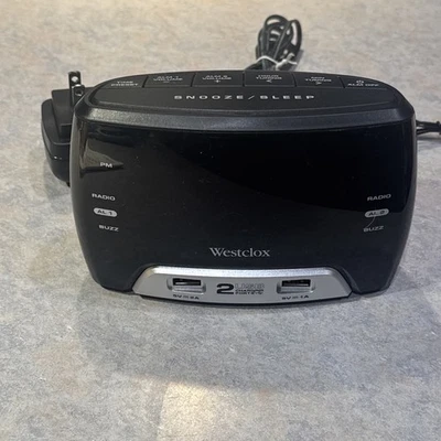 Westclox USB-A Black AM/FM Radio Alarm Clock 80227WM Has Scratches Works - Image 1 of 4