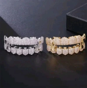 Hip Hop Full CZ Stones Teeth Grillz Caps Cubic Zircon Iced Out Micro Pave... - Picture 1 of 7