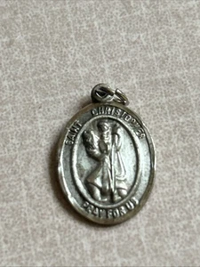 Heiliger Christophorus Sterlingsilber Katholisch Vintage Anhänger Betet für uns - Bild 1 von 6