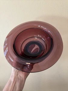 Vintage Amethyst Purple Glass Footed Bowl 4 x 8”  Console Rolled Rim purple EUC - Picture 1 of 10