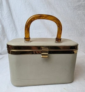 De Colección Julius Resnick JR Caja Bolso de Mano Cartera Cuero Marrón Acrílico Mango - Imagen 1 de 9