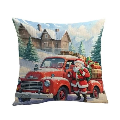 Funda de Almohada de Lino Retro Navidad 45x45cm - Funda Cojín Papá Noel Sofá Tiro Foto 1 de 2