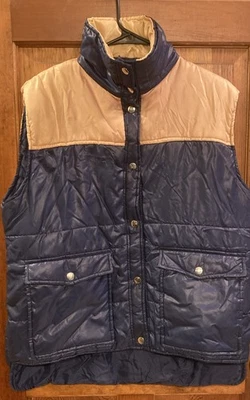 Vintage Wear-Guard Vest Mens Medium Blue Tan Quilted Puffer Snap Two Tone 90s - Image 1 of 4