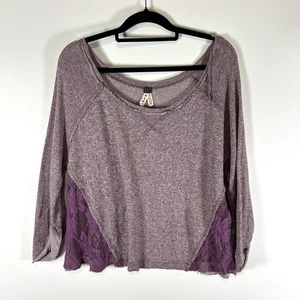 Free People We The Free Purple Sweater Top Lace Sides Womens M - Picture 1 of 8
