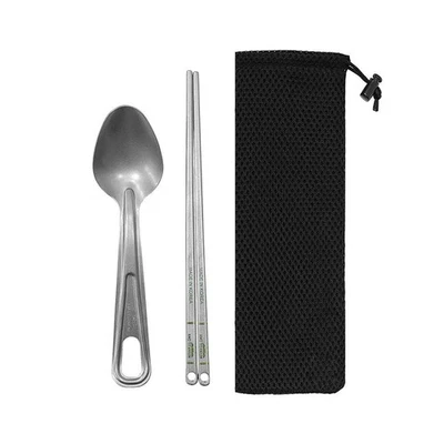 AMG Titanium Camping Spoon & Chopsticks Set + Mesh Pouch Ultralight Backpacking - Image 1 of 4