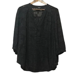 Top túnica Torrid Harper talla grande negro floral Burnout manga 3/4 - Imagen 1 de 7