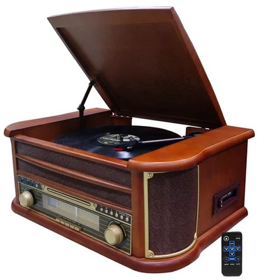 Record player nostalgia wooden music system compact system retro stereo system - Photo 1/4