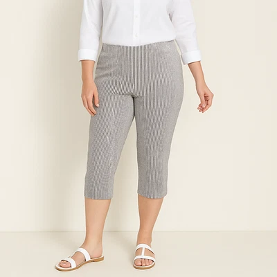 Chicos Womens Capri Pant Seersucker Stripe Cropped Casual Stretch Size 2.5 | L - Image 1 of 4