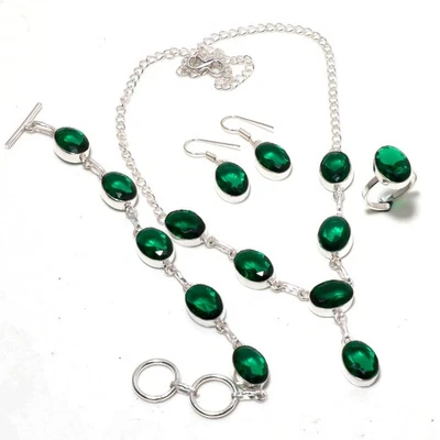 Conjunto de joias de prata esterlina 925 feitas à mão com pedra preciosa diópsido cromada facetada b153 - Imagem 1 de 4