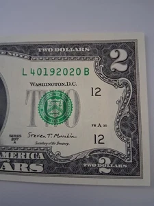 APRIL 19 2020 Birthday Date Note Fancy Serial Number Two Dollar Bill Crisp UNC - Picture 1 of 6