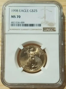 1998 American Gold Eagle $25 (1/2 oz.) NGC MS 70 Registry Set Coin! - Picture 1 of 2