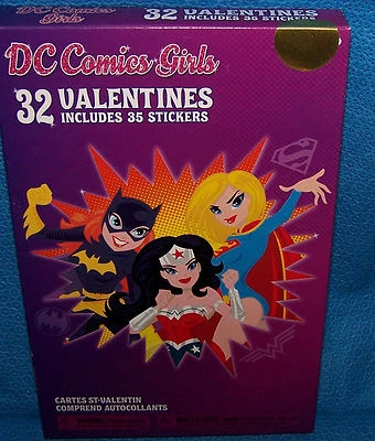 Valentines Day Cards (Box of 32) DC Comics Girls Includes 35 Stickers - Image 1 of 2