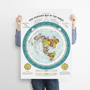 Weltkarte Poster Flache Erde XXL 70x50cm historische Welt Karte Gleason FlatEarh - Bild 1 von 6
