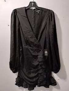Express Black Ruffled Wrap Dress - Women's Size 12 - New With Tags - Picture 1 of 12