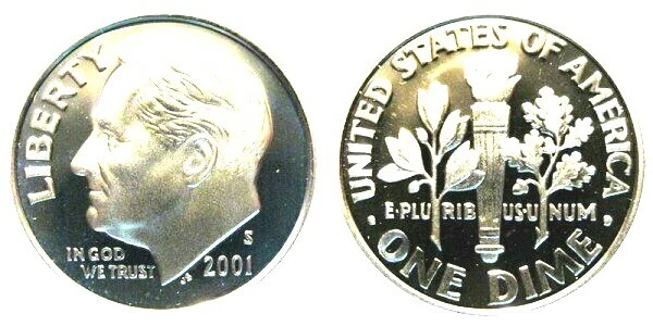 2001 S PROOF  CLAD ROOSEVELT DIME (1 COIN) - Image 1 of 1
